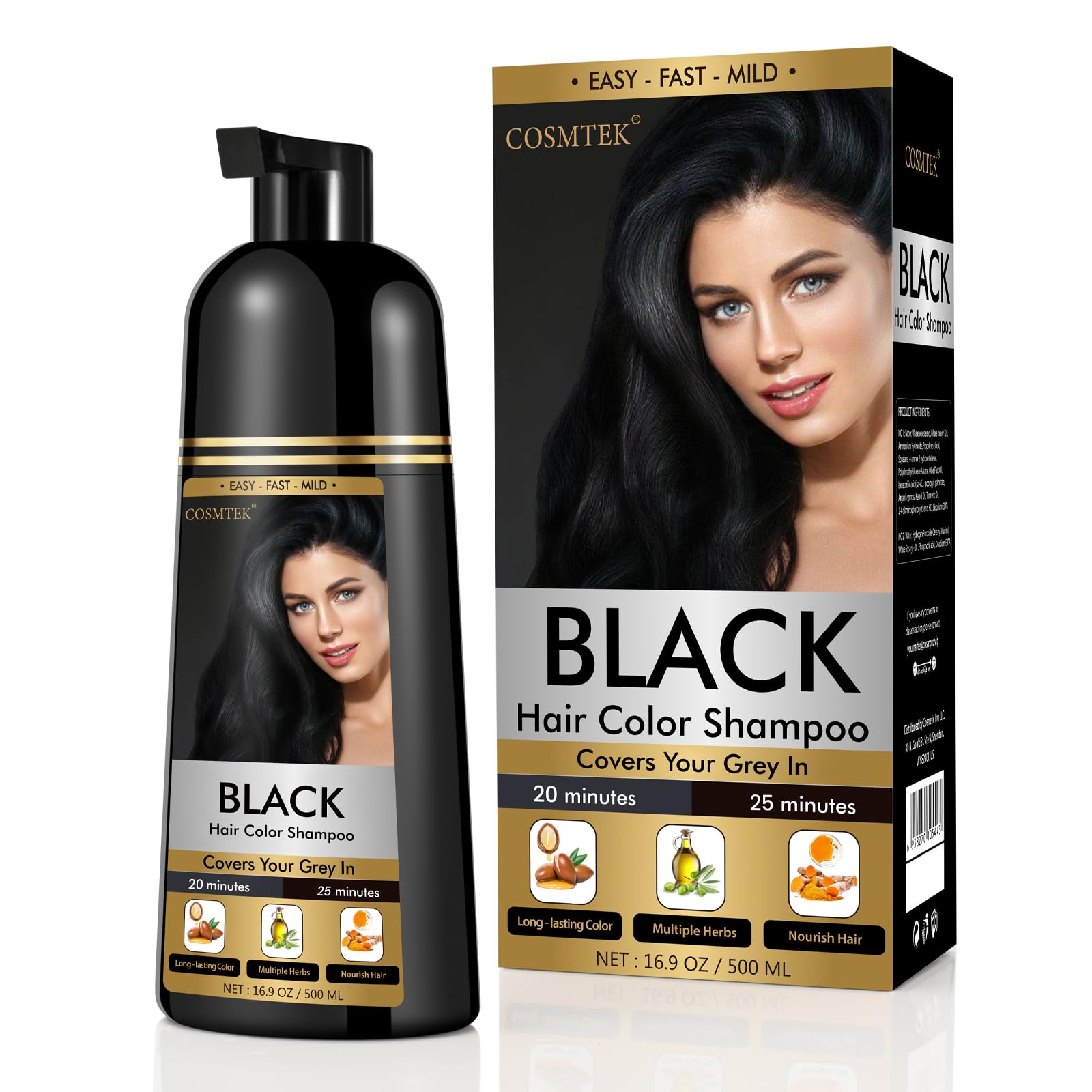 Amazon.com : COSMTEK Black Hair Dye Shampoo Permanent for